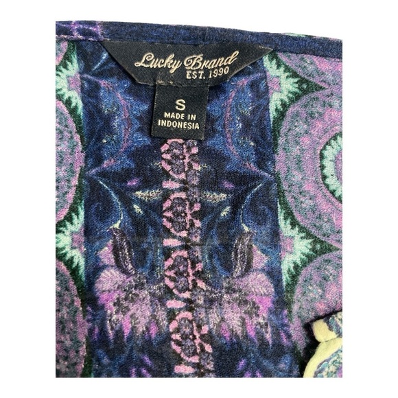 Lucky brand. Blue and purple patterned long sleeved blouse with tie sleeves sz S - Picture 11 of 14